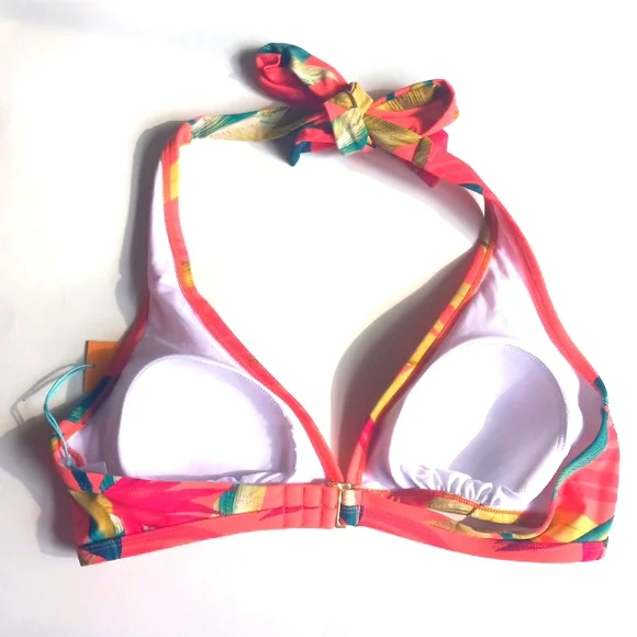 HALTER TOP CORAL LEAF🍃 BIKINI TOP - Picture 2 of 5